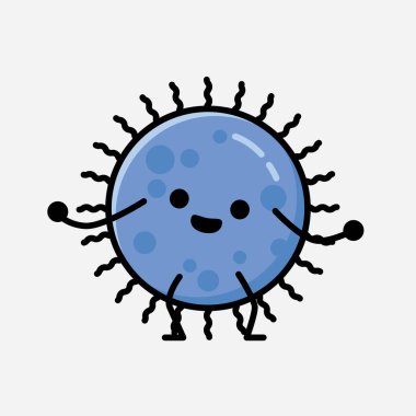 Düz Tasarım Biçimli Şirin Mavi Virüs Maskot Vektör Karakteri