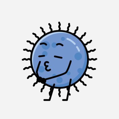 Düz Tasarım Biçimli Şirin Mavi Virüs Maskot Vektör Karakteri