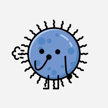 Düz Tasarım Biçimli Şirin Mavi Virüs Maskot Vektör Karakteri