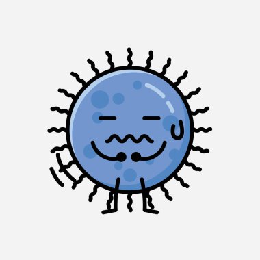 Düz Tasarım Biçimli Şirin Mavi Virüs Maskot Vektör Karakteri