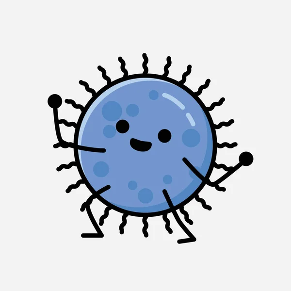 Une Illustration Personnage Vectoriel Mascotte Virus Bleu Mignon Dans Style — Image vectorielle