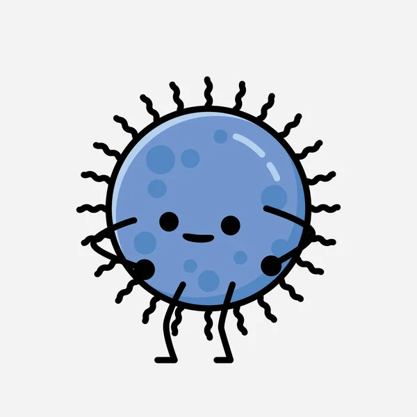 Une Illustration Personnage Vectoriel Mascotte Virus Bleu Mignon Dans Style — Image vectorielle