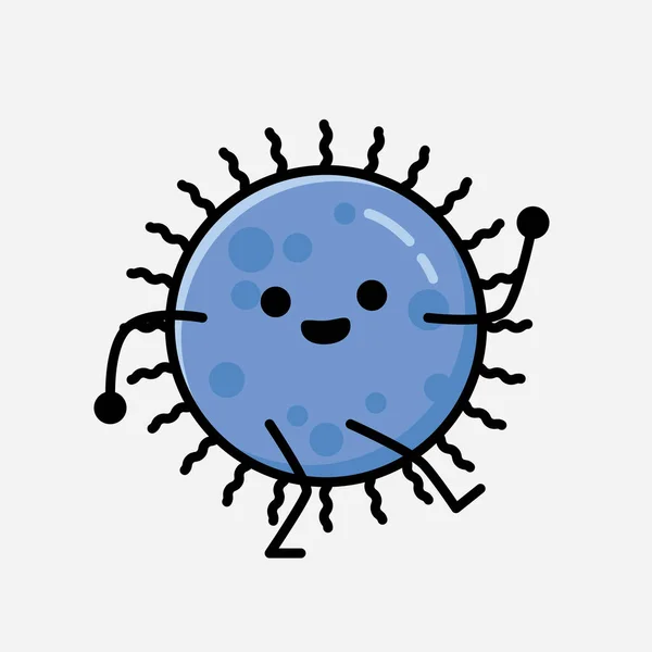 Sebuah Ilustrasi Dari Cute Blue Virus Mascot Vector Character Flat - Stok Vektor