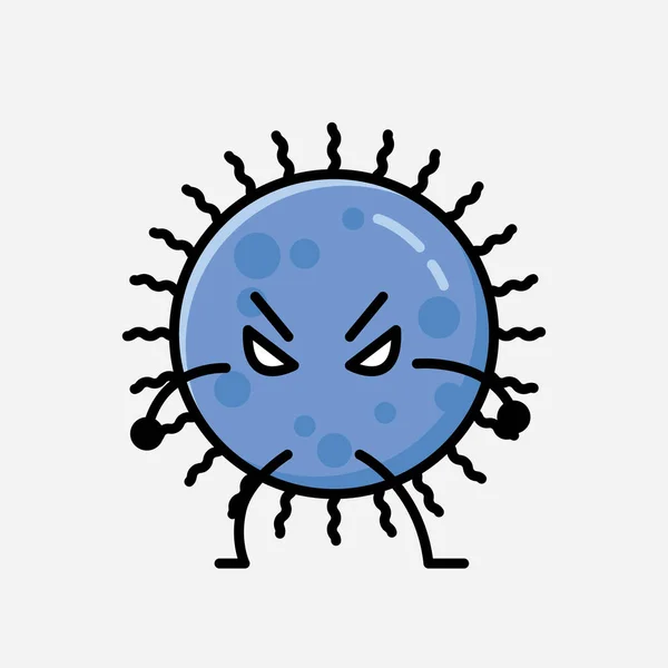 Een Illustratie Van Schattig Blauw Virus Mascotte Vector Karakter Vlakke — Stockvector