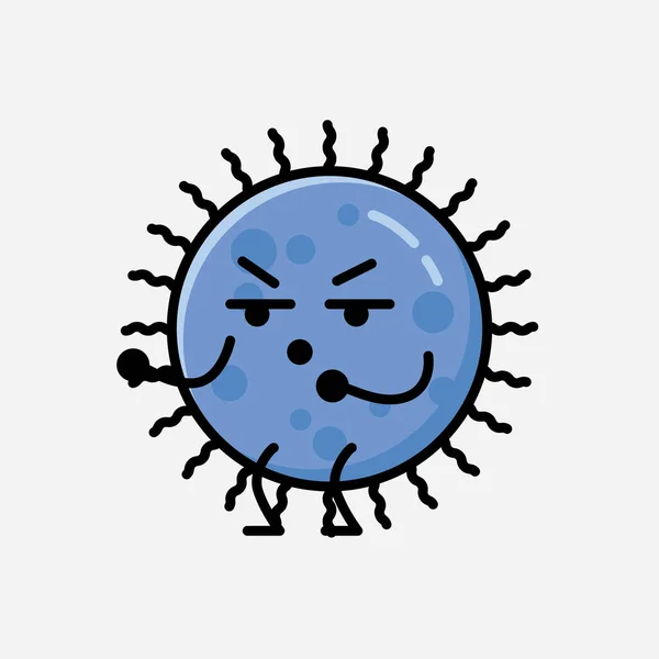 Een Illustratie Van Schattig Blauw Virus Mascotte Vector Karakter Vlakke — Stockvector