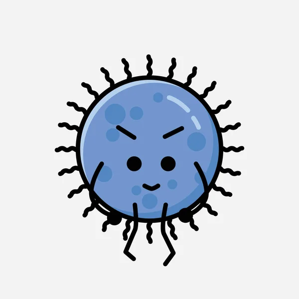 Illustration Cute Blue Virus Mascot Vector Character Flat Design Style — Stock Vector