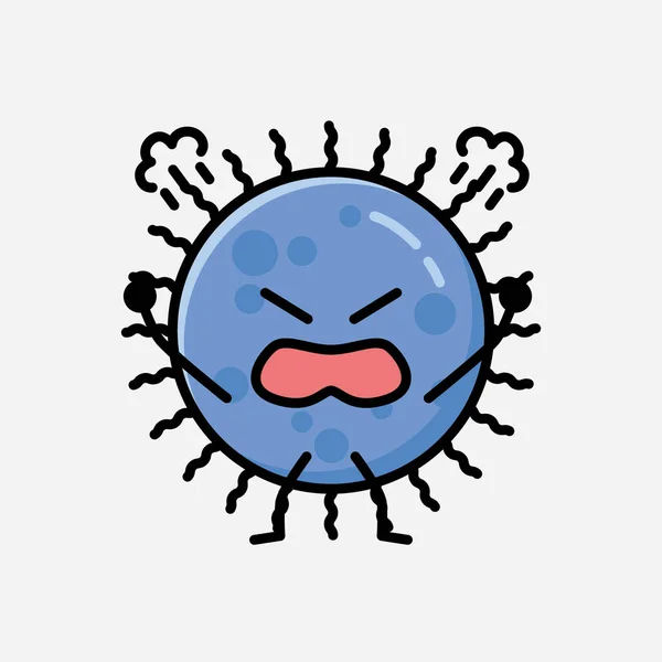 Une Illustration Personnage Vectoriel Mascotte Virus Bleu Mignon Dans Style — Image vectorielle