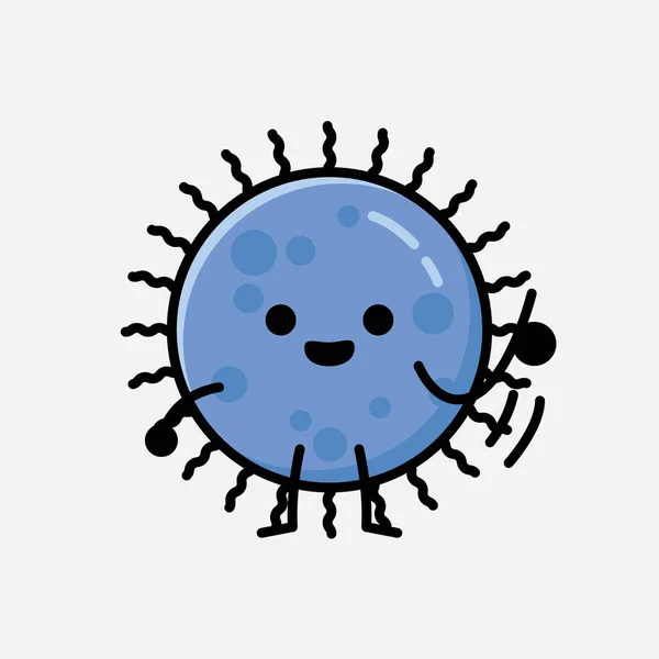 Sebuah Ilustrasi Dari Cute Blue Virus Mascot Vector Character Flat - Stok Vektor