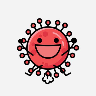 Düz Tasarım Biçimli Şirin Kırmızı Corona Virüs Maskot Vektör Karakteri
