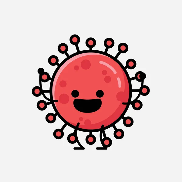 Illustrazione Carino Rosso Corona Virus Mascotte Vettore Personaggio Stile Flat — Vettoriale Stock