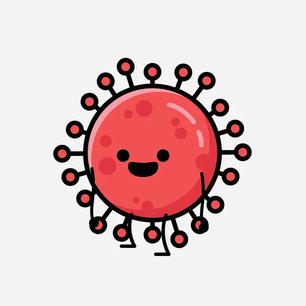 Illustrazione Carino Rosso Corona Virus Mascotte Vettore Personaggio Stile Flat — Vettoriale Stock