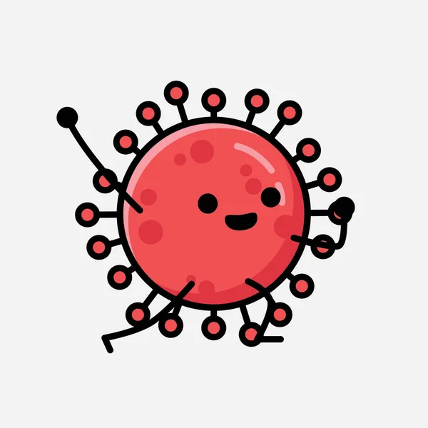 Sebuah Ilustrasi Dari Cute Red Corona Virus Mascot Vector Character - Stok Vektor