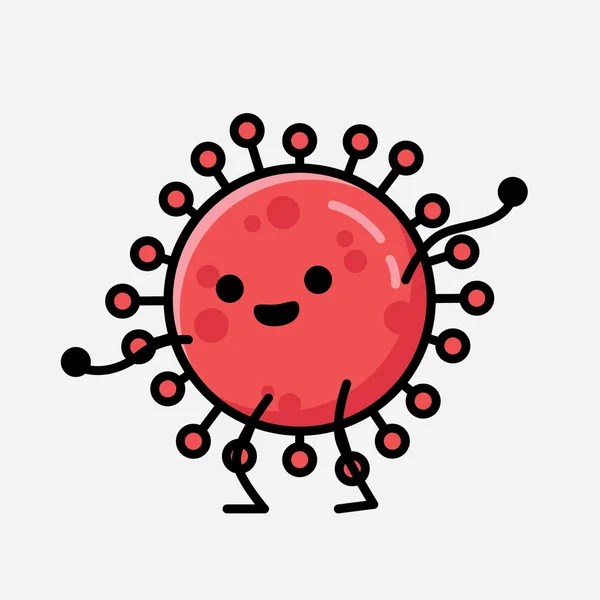 Illustration Cute Red Corona Virus Mascot Vector Character Flat Design — Stock Vector