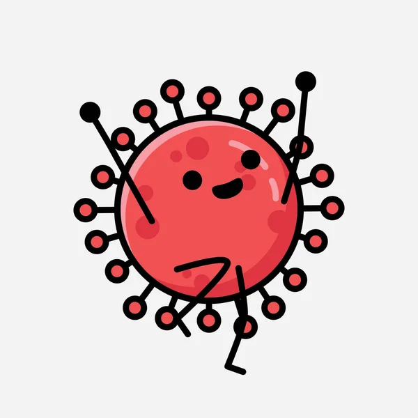 Illustrazione Carino Rosso Corona Virus Mascotte Vettore Personaggio Stile Flat — Vettoriale Stock