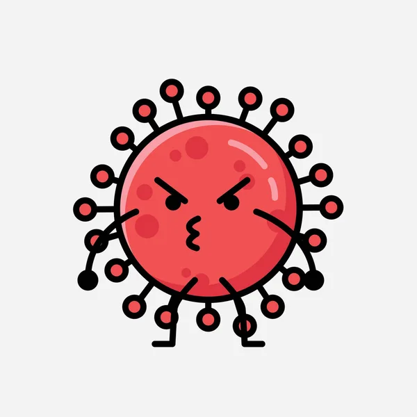 Uma Ilustração Cute Red Corona Vírus Mascote Personagem Vetor Estilo —  Vetores de Stock