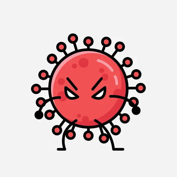 Ilustracja Cute Red Corona Wirus Maskotka Wektor Znak Płaskim Stylu — Wektor stockowy