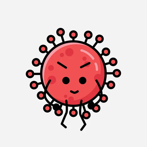 Illustrazione Carino Rosso Corona Virus Mascotte Vettore Personaggio Stile Flat — Vettoriale Stock