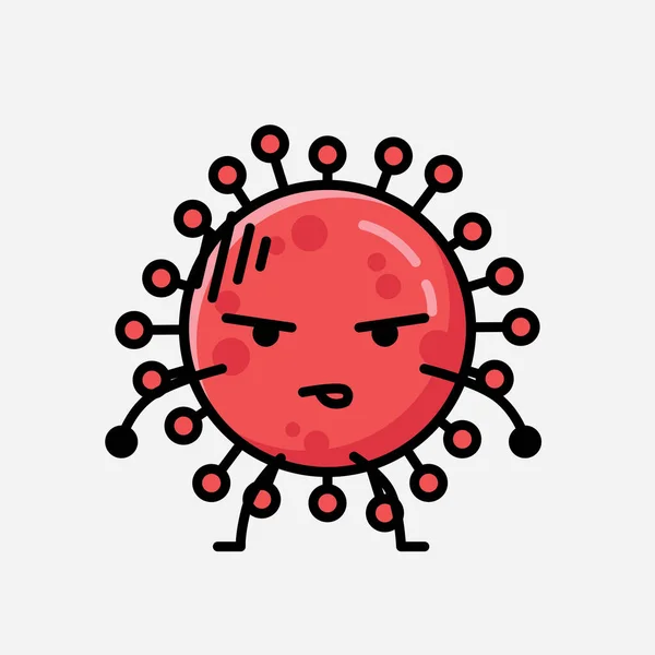 Illustrazione Carino Rosso Corona Virus Mascotte Vettore Personaggio Stile Flat — Vettoriale Stock