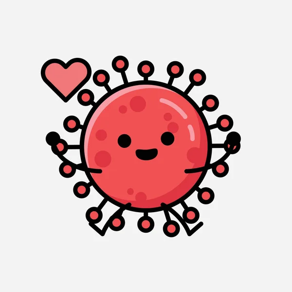 Illustrazione Carino Rosso Corona Virus Mascotte Vettore Personaggio Stile Flat — Vettoriale Stock