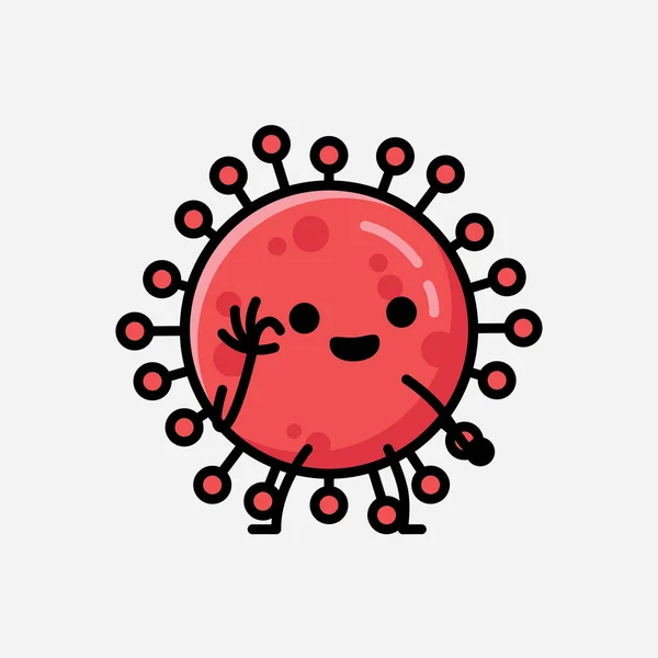 Sebuah Ilustrasi Dari Cute Red Corona Virus Mascot Vector Character - Stok Vektor