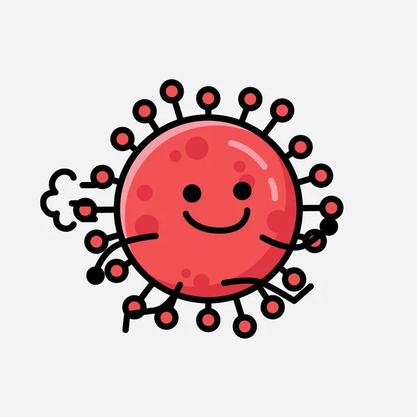 Illustrazione Carino Rosso Corona Virus Mascotte Vettore Personaggio Stile Flat — Vettoriale Stock