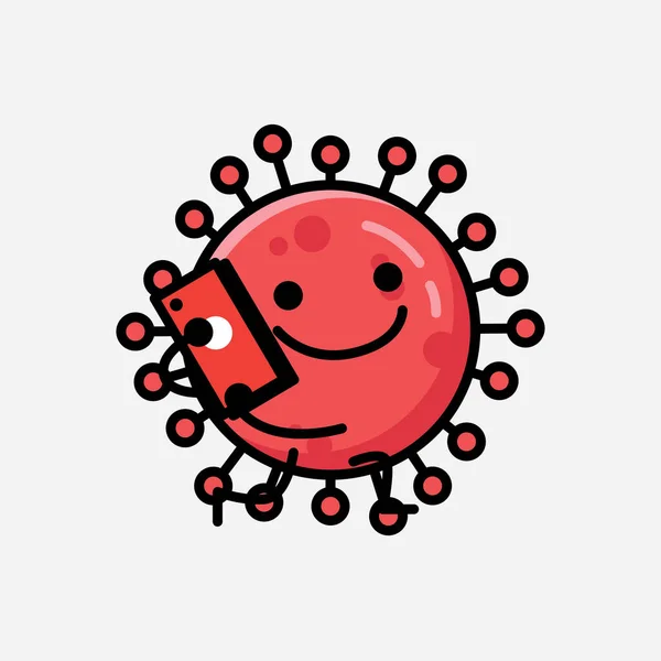 Illustrazione Carino Rosso Corona Virus Mascotte Vettore Personaggio Stile Flat — Vettoriale Stock