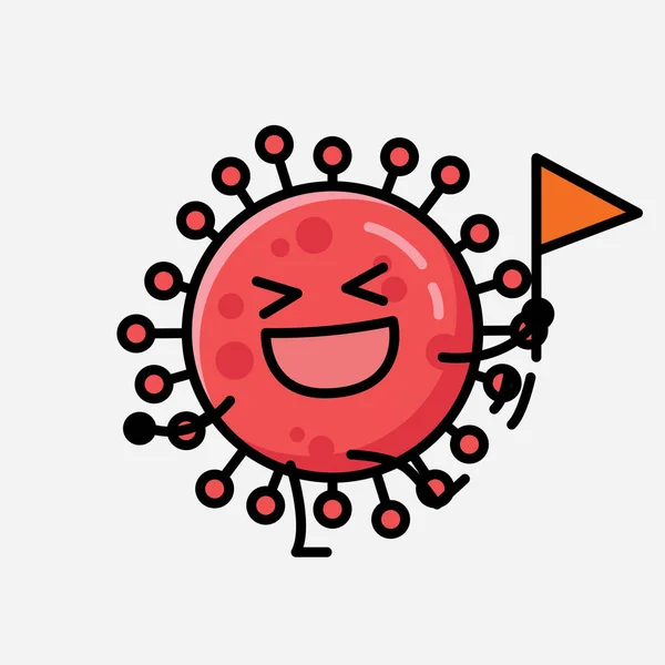 Illustration Cute Red Corona Virus Mascot Vector Character Flat Design — Stock Vector