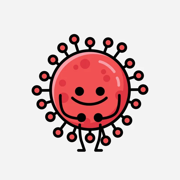 Illustrazione Carino Rosso Corona Virus Mascotte Vettore Personaggio Stile Flat — Vettoriale Stock