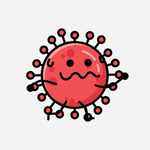 Illustrazione Carino Rosso Corona Virus Mascotte Vettore Personaggio Stile Flat — Vettoriale Stock