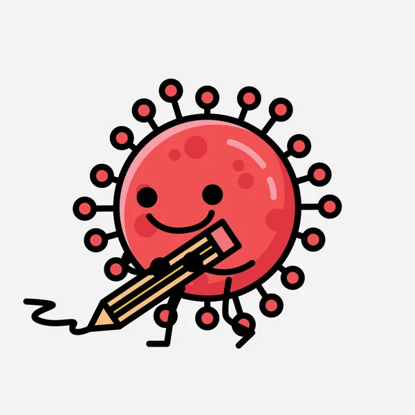 Uma Ilustração Cute Red Corona Vírus Mascote Personagem Vetor Estilo —  Vetores de Stock