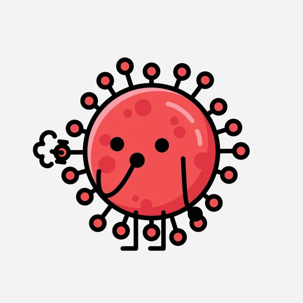 Uma Ilustração Cute Red Corona Vírus Mascote Personagem Vetor Estilo —  Vetores de Stock