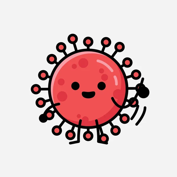 Illustrazione Carino Rosso Corona Virus Mascotte Vettore Personaggio Stile Flat — Vettoriale Stock