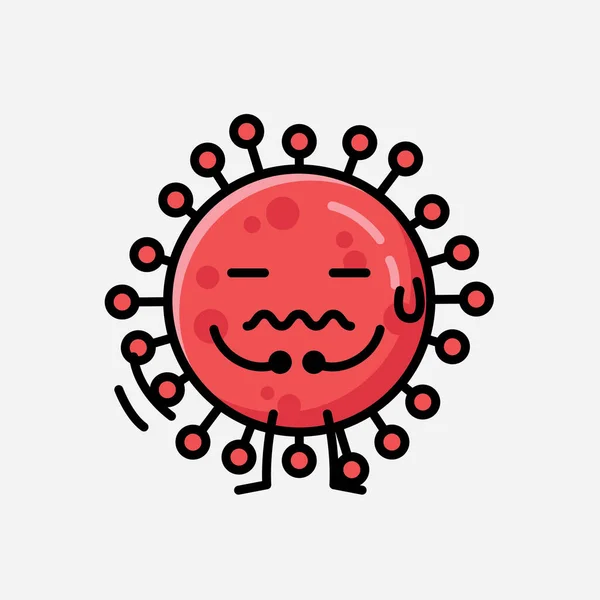 フラットデザインスタイルで可愛い赤いコロナウイルスマスコットベクトルキャラクターのイラスト — ストックベクタ