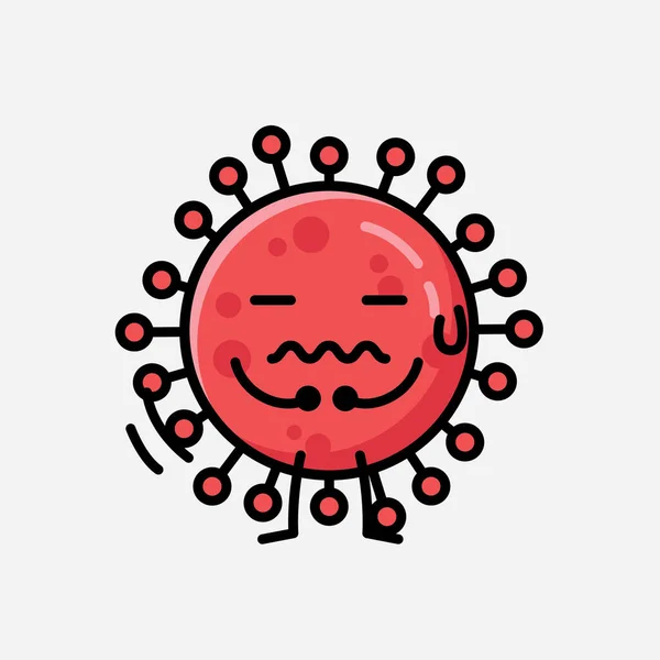 Illustrazione Carino Rosso Corona Virus Mascotte Vettore Personaggio Stile Flat — Vettoriale Stock