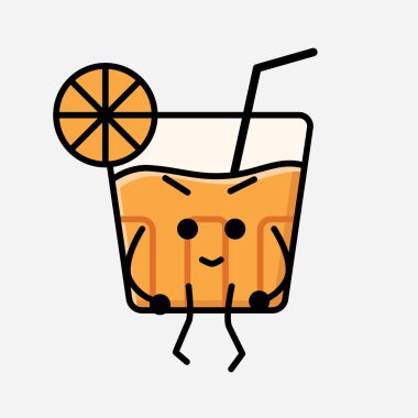 Şirin Portakal Suyu Maskot Vektör Karakterinin Düz Tasarım Biçimi