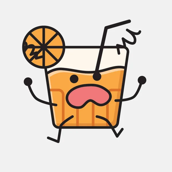 Une Illustration Mignonne Mascotte Jus Orange Caractère Vectoriel Dans Style — Image vectorielle