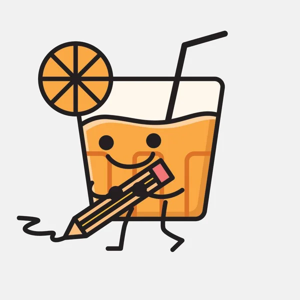 Une Illustration Mignonne Mascotte Jus Orange Caractère Vectoriel Dans Style — Image vectorielle