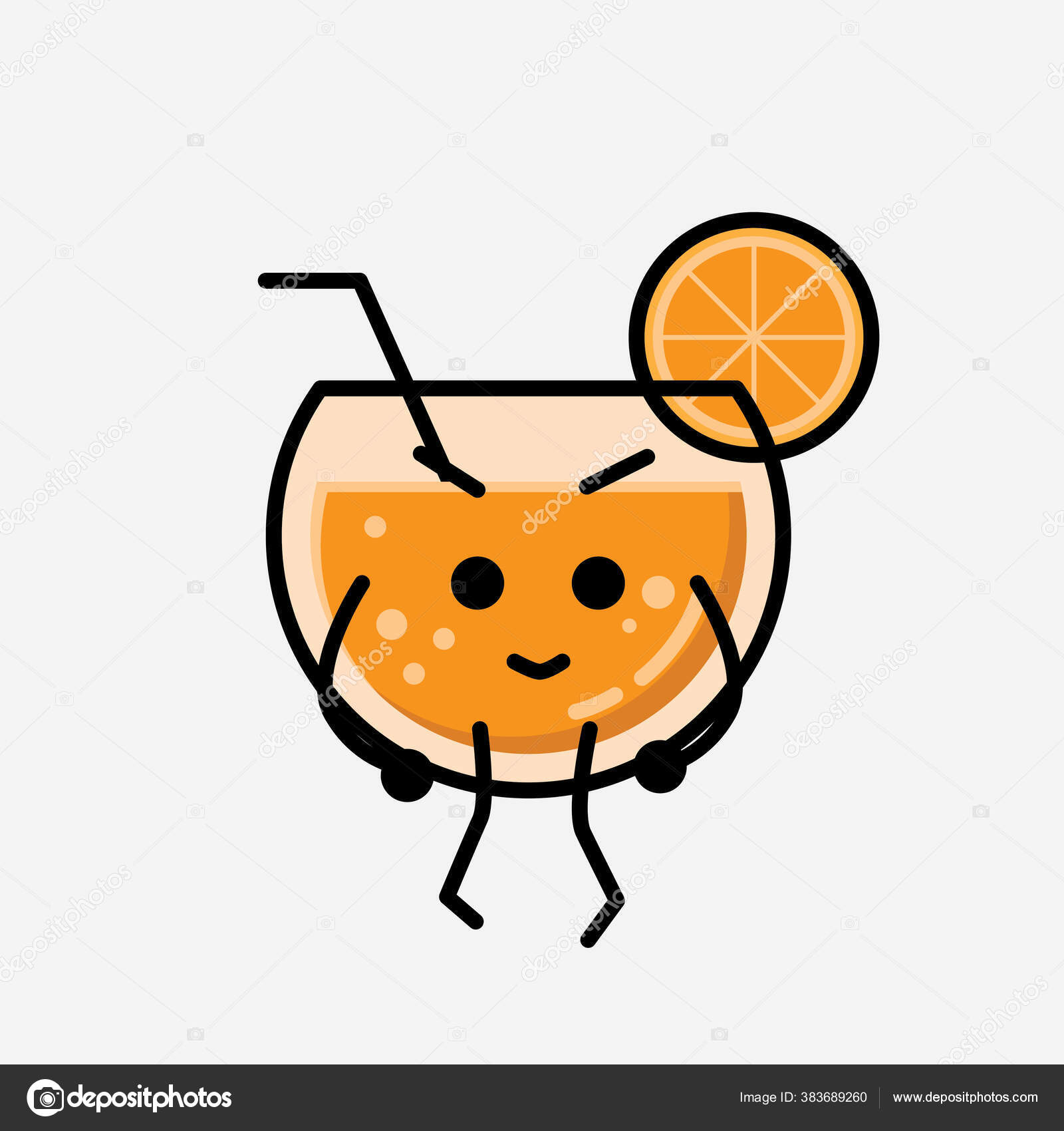 フラットデザインスタイルで可愛いオレンジジュースマスコットベクトルキャラクターのイラスト ストックベクター C Dendyh7