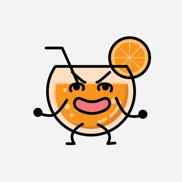 Une Illustration Mignonne Mascotte Jus Orange Caractère Vectoriel Dans Style — Image vectorielle