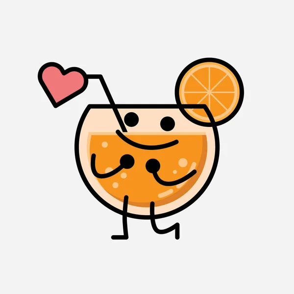 Une Illustration Mignonne Mascotte Jus Orange Caractère Vectoriel Dans Style — Image vectorielle