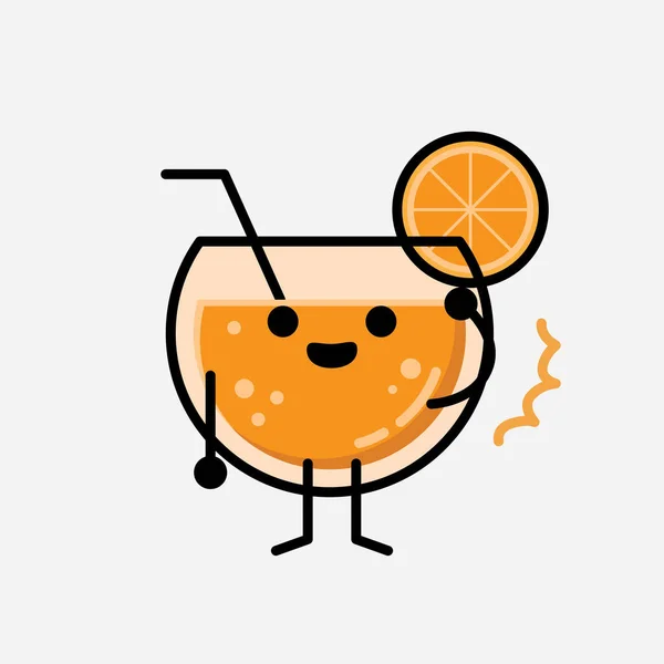 Une Illustration Mignonne Mascotte Jus Orange Caractère Vectoriel Dans Style — Image vectorielle