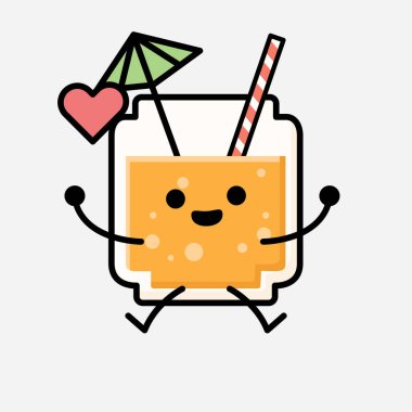 Şirin Portakal Suyu Maskot Vektör Karakterinin Düz Tasarım Biçimi