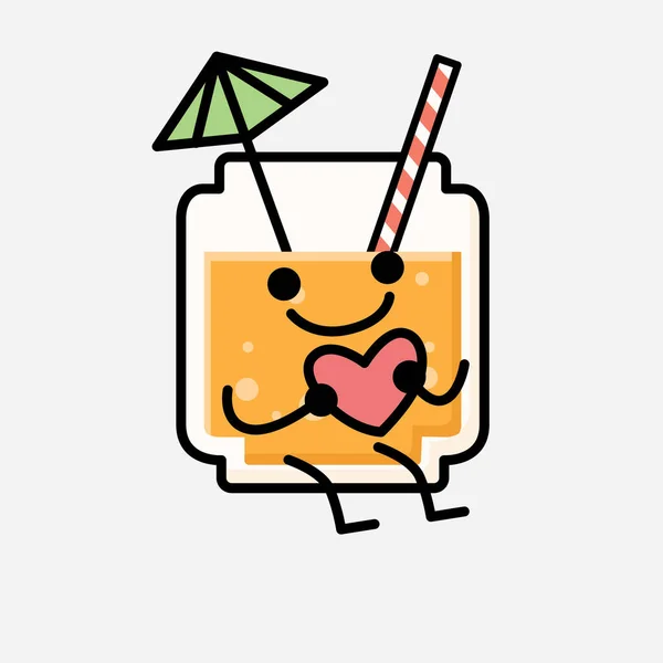 フラットデザインスタイルで可愛いオレンジジュースマスコットベクトルキャラクターのイラスト — ストックベクタ