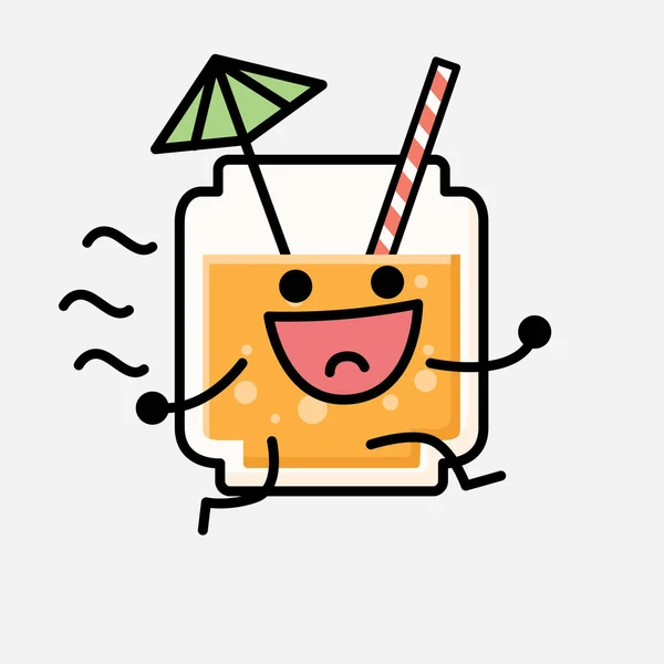 Une Illustration Mignonne Mascotte Jus Orange Caractère Vectoriel Dans Style — Image vectorielle