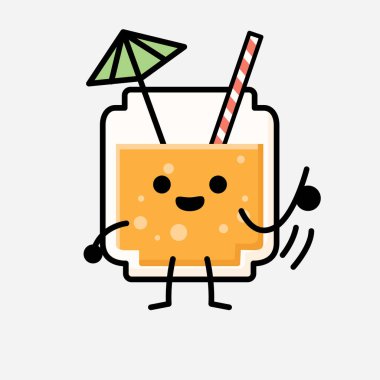 Şirin Portakal Suyu Maskot Vektör Karakterinin Düz Tasarım Biçimi