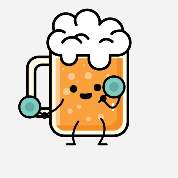 Een Illustratie Van Schattig Bier Mascotte Vector Karakter Vlakke Ontwerp — Stockvector