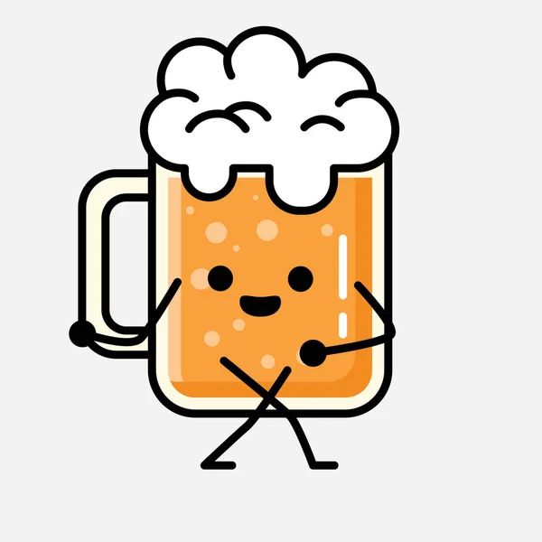 Een Illustratie Van Schattig Bier Mascotte Vector Karakter Vlakke Ontwerp — Stockvector