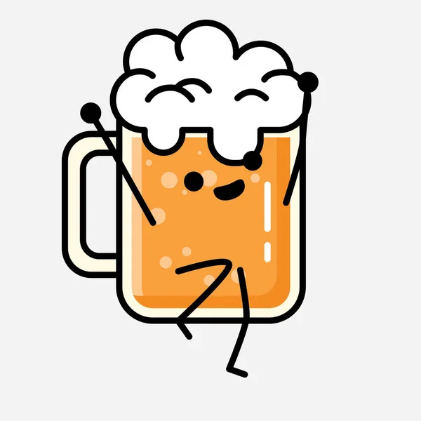 フラットデザインスタイルで可愛いビールマスコットのベクトルキャラクターのイラスト — ストックベクタ