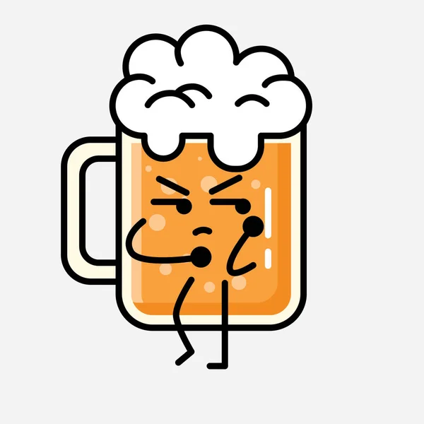 Een Illustratie Van Schattig Bier Mascotte Vector Karakter Vlakke Ontwerp — Stockvector