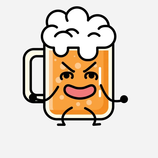 Een Illustratie Van Schattig Bier Mascotte Vector Karakter Vlakke Ontwerp — Stockvector